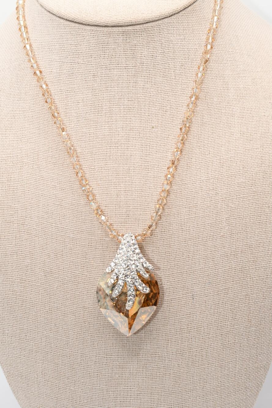 Vintage Eric Andrew Crystal Heart Pendant Necklace Rhinestone Topaz